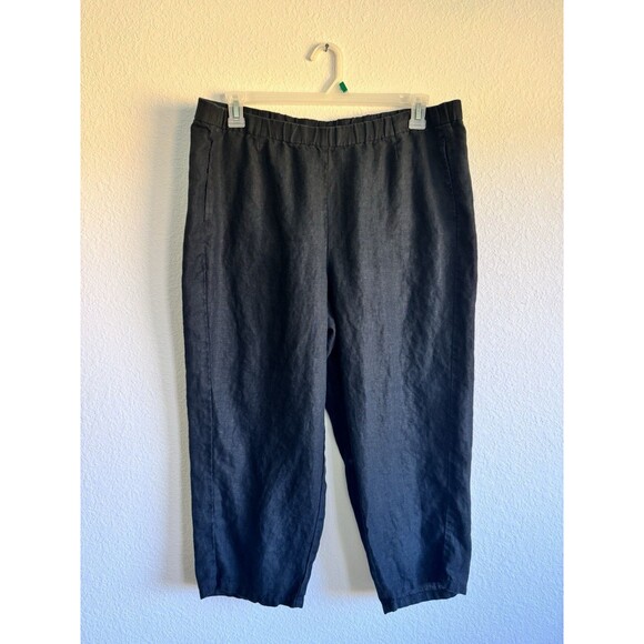 J.Jill Love Linen Women's Solid Black Cropped Pants Pockets Woven Beach Large - Picture 1 of 11